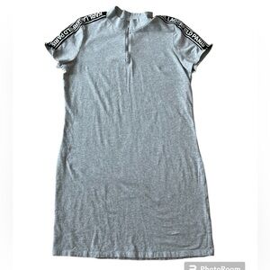 Karl Lagerfeld light gray 1/4 zip mock neck short sleeve stretchy mini dress